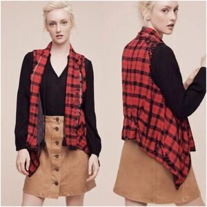 Anthropologie Elevenses Roxanne Plaid Tie Dye Shawl Vest Size XS